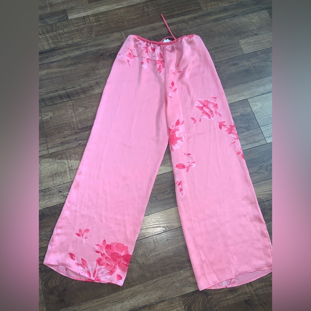 Y2K pink floral Natori pants Xs $140 boho vintage spring classic satin boho - Picture 5 of 5